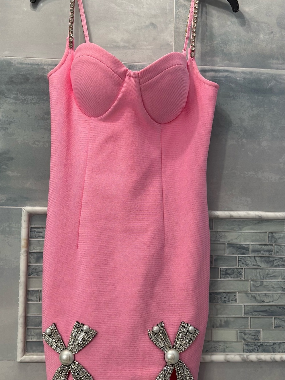 Fashion Nova Bubblegum Pink Rhinestone Strap Bustier Mini Dress